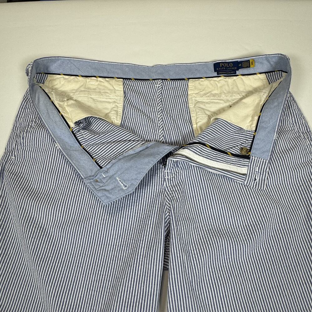 Polo Ralph Lauren Mens Blue White Seersucker Striped Preppy Stretch Shorts Sz 40 - Picture 4 of 15